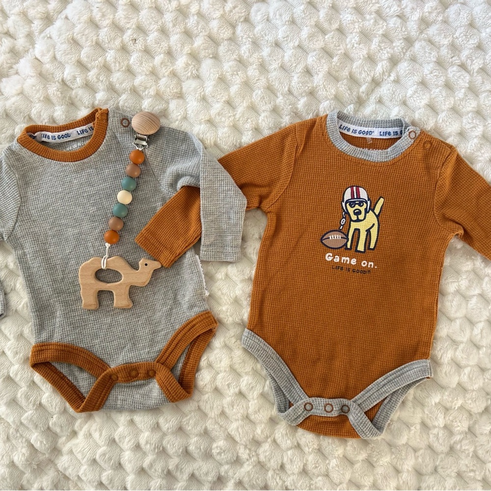 Life Is Good Orange and Gray Kids Bodysuits